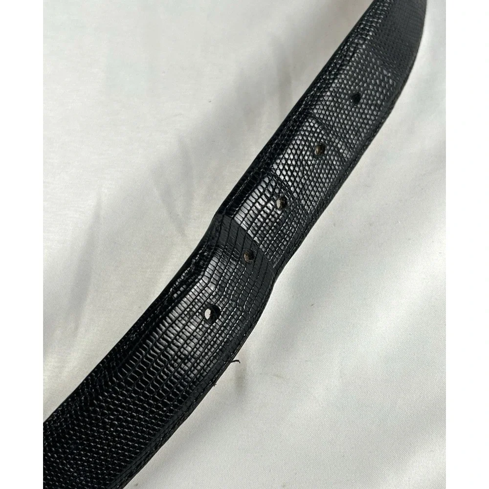 Tecovas Black Genuine Lizard Leather Belt Mens Size 40 Silver Tone Buckle Mexico